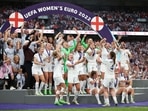 England's players celebrate after winning Women's Euro 2022&nbsp;