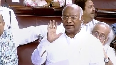 Congress leader Mallikarjun Kharge speaks in the Rajya Sabha during an earlier sitting of Parliament's ongoing Monsoon Session. (PTI)