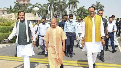 Uttar Pradesh chief minister Yogi Adityanath with deputy chief ministers Keshav Prasad Maurya and Brajesh Pathak. (FILE PHOTO) Uttar Pradesh chief minister Yogi Adityanath with deputy chief ministers Keshav Prasad Maurya and Brajesh Pathak. (FILE PHOTO)