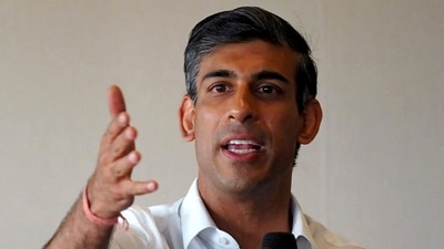 Rishi Sunak speaks to Tory members at Fontwell Park Racecourse as part of his campaign to be leader of the Conservative Party and the next prime minister. (Reuters)