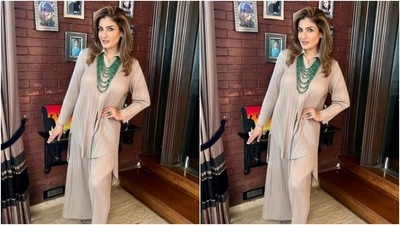 Raveena’s fashion diaries are treat for sore eyes. A few days back, the actor shared a set of pictures looking stunning in an ivory white pleated co-ord set. (Instagram/@officialraveenatandon)