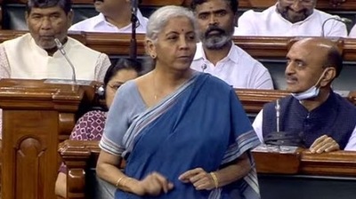 Finance minister Nirmala Sitharaman replies in Lok Sabha. (ANI)