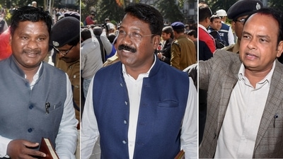 Suspended Congress MLAs (L-R) Rajesh Kacchap, Naman Viksal and Irfan Ansari. (PTI) Suspended Congress MLAs (L-R) Rajesh Kacchap, Naman Viksal and Irfan Ansari. (PTI)