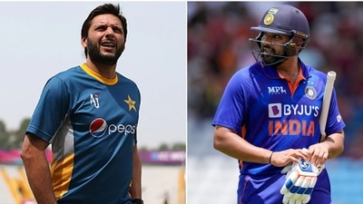 Shahid Afridi and Rohit Sharma (R) (Getty Images | AP)