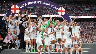 England's players celebrate after winning Women's Euro 2022&nbsp; (REUTERS)