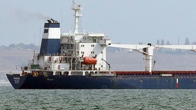 Bulk carrier carrying a cargo of 26,000 tonnes of corn, leaves Ukraine's port of Odessa, en route to Tripoli in Lebanon, on August 1, 2022, amid Russia's military invasion launched on Ukraine.&nbsp; (AFP)