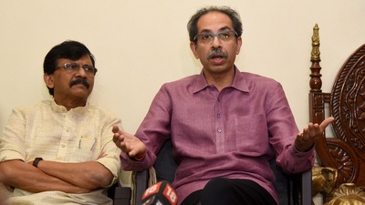 Former Chief Minister of Maharashtra and Shiv Sena President Uddhav Thackeray along with Rajya Sabha MP Sanjay Raut addresses the media during a press conference at Matoshree, in Mumbai, India, on Saturday, July 30, 2022. (Photo by Vijay Bate/HT Photo)