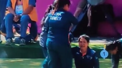 Commonwealth Games 2022: The Indian team celebrate after reaching Women's Fours Lawn Bowls final. (Twitter/@m0hit_bhatt) Commonwealth Games 2022: The Indian team celebrate after reaching Women's Fours Lawn Bowls final. (Twitter/@m0hit_bhatt)