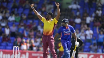 Rishabh Pant hits a six against West Indies during the second T20I at Warner Park in Basseterre, St. Kitts and Nevis (AP) Rishabh Pant hits a six against West Indies during the second T20I at Warner Park in Basseterre, St. Kitts and Nevis (AP)