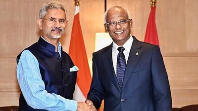 External affairs minister S Jaishankar with Maldives President Ibrahim Solih at their meeting in New Delhi. (PTI/Twitter) External affairs minister S Jaishankar with Maldives President Ibrahim Solih at their meeting in New Delhi. (PTI/Twitter)