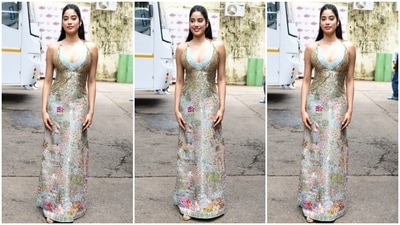 On Monday, the paparazzi clicked Janhvi in Mumbai as she promoted her recently-released film Good Luck Jerry. The star even smiled for the cameras and flaunted her OOTD (outfit for the day) in the pictures. She stepped out in the bay dressed in a gown from designer Rahul Mishra's clothing label. It is from the designer's The Tree of Life collection, displayed at the Haute Couture Week. (HT Photo/Varinder Chawla) On Monday, the paparazzi clicked Janhvi in Mumbai as she promoted her recently-released film Good Luck Jerry. The star even smiled for the cameras and flaunted her OOTD (outfit for the day) in the pictures. She stepped out in the bay dressed in a gown from designer Rahul Mishra's clothing label. It is from the designer's The Tree of Life collection, displayed at the Haute Couture Week. (HT Photo/Varinder Chawla)