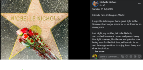 Nichelle Nichols dies at 89. Nichelle Nichols dies at 89.
