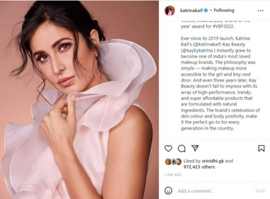 Katrina Kaif's cosmetic brand Kay By Beauty has won an award. Katrina Kaif's cosmetic brand Kay By Beauty has won an award.