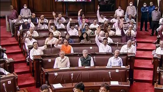 The Rajya Sabha proceedings on Monday (PTI)
