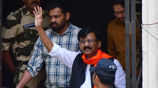 Shiv Sena MP Sanjay Raut, who was arrested by Enforcement Directorate on Sunday night, being taken for a medical check-up . He was later produced before a Mumbai judge (HT Photo/Bhushan Koyande)