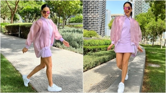 Sunny Leone slays monsoon fashion goals in a white dress, pink jacket(Instagram/@sunnyleone)