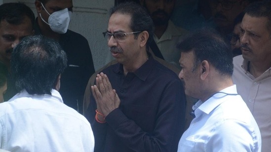 Sena supremo Uddhav Thackeray at Sanjay Raut's Bhandup residence in Mumbai on Monday.&nbsp;(Praful Gangurde / HT Photos)