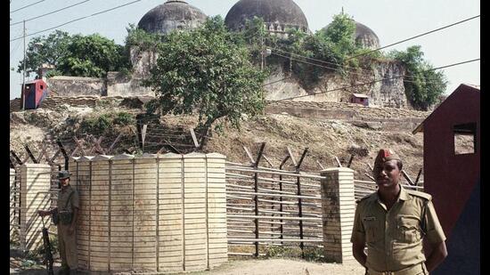 In this Oct. 29, 1990, file photo, security officers guard the Babri Mosque in Ayodhya, (AP File Photo)