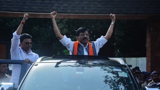 Sanjay Raut being taken from His House at Bhandup Mumbai to the ED office in Mumbai (Praful Gangurde / HT Photo)(HT_PRINT)