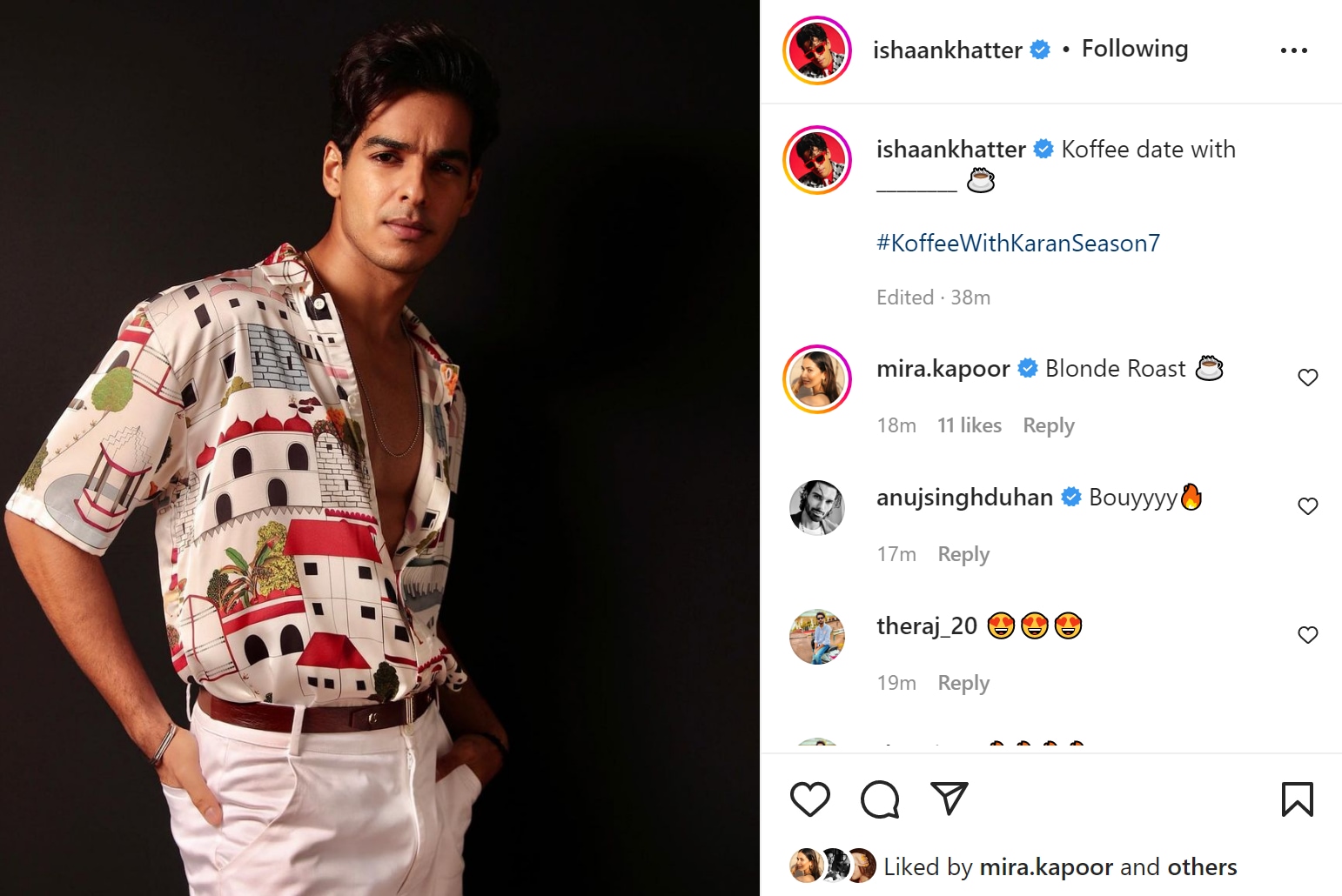 Ishaan Khatter's Instagram post.