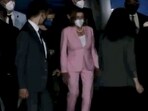 In this image taken from video, US House Speaker Nancy Pelosi arrives in Taipei, Taiwan.(AP)