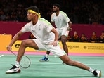 India's Satwik Sairaj Rankireddy and India's Chandrashekhar Shetty, front, during the Badminton Men's Doubles game against Malaysia's Aaron Chia Teng Fong and Malaysia's Soh Wooi Yik at the Commonwealth Games in Birmingham India's Satwik Sairaj Rankireddy and India's Chandrashekhar Shetty, front, during the Badminton Men's Doubles game against Malaysia's Aaron Chia Teng Fong and Malaysia's Soh Wooi Yik at the Commonwealth Games in Birmingham