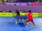 G Sathiyan in action for India in CWG 2022.(Twitter/@Media_SAI)