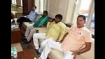 The four (BJP MLAs who were suspended for unruly behavior during the Monsoon Session of the Jharkhand Legislative Assembly, in Ranchi on Tuesday. (ANI)