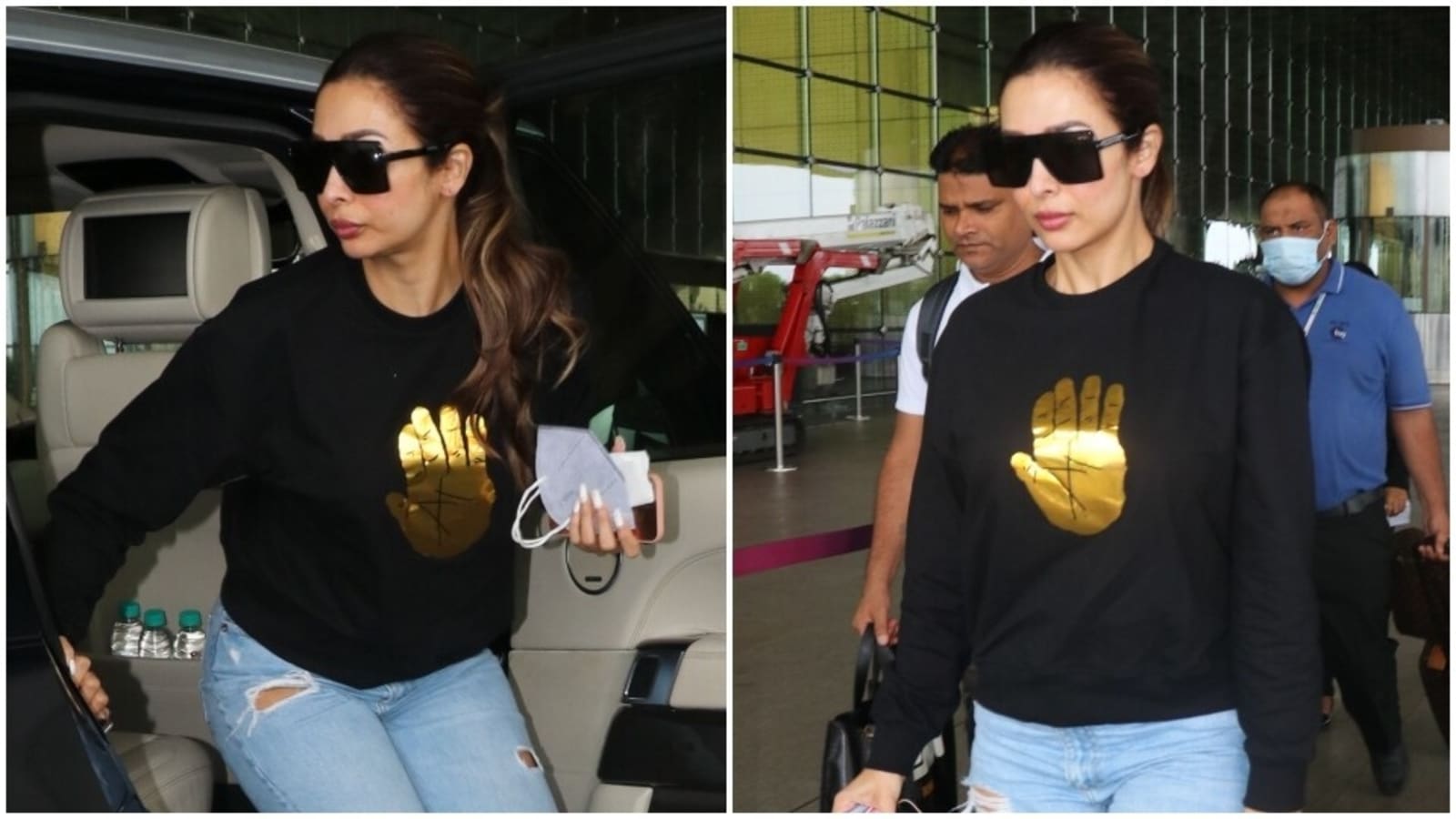 Malaika Arora is the boss lady of airport fashion in sweatshirt, distressed jeans and bare face: All pics