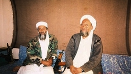 Ayman al-Zawahiri with Osama bin Laden during a 2001 interview (Reuters)