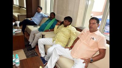 The four (BJP MLAs who were suspended for unruly behavior during the Monsoon Session of the Jharkhand Legislative Assembly, in Ranchi on Tuesday. (ANI) The four (BJP MLAs who were suspended for unruly behavior during the Monsoon Session of the Jharkhand Legislative Assembly, in Ranchi on Tuesday. (ANI)