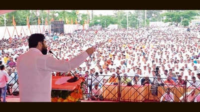 Maharashtra chief minister Eknath Shinde during a public rally at Saswad on Tuesday. (HT PHOTO) Maharashtra chief minister Eknath Shinde during a public rally at Saswad on Tuesday. (HT PHOTO)