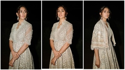 Mrunal Thakur's fan following is only increasing day by day for her phenomenal acting skills and warm personality. She's come a long way from where she started and is doing an impeccable job of leaving a mark with her films. Apart from being a versatile actor, she is also a fashion enthusiast who is not afraid of experimenting with her looks. The Jersey actor recently turned muse for designer Tarun Tahiliani in an anarkali set. (Instagram/@mrunalthakur) Mrunal Thakur's fan following is only increasing day by day for her phenomenal acting skills and warm personality. She's come a long way from where she started and is doing an impeccable job of leaving a mark with her films. Apart from being a versatile actor, she is also a fashion enthusiast who is not afraid of experimenting with her looks. The Jersey actor recently turned muse for designer Tarun Tahiliani in an anarkali set. (Instagram/@mrunalthakur)