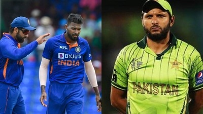 Hardik Pandya with Rohit Sharma; Shahid Afridi Hardik Pandya with Rohit Sharma; Shahid Afridi