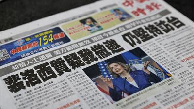 A newspaper front page reporting about US House of Representatives speaker Nancy Pelosi is pictured in Taipei, Taiwan, on Tuesday. (REUTERS) A newspaper front page reporting about US House of Representatives speaker Nancy Pelosi is pictured in Taipei, Taiwan, on Tuesday. (REUTERS)