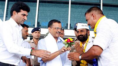 Delhi chief minister and Aam Aadmi Party national convener Arvind Kejriwal in Gujarat on Monday. (Twitter Photo)