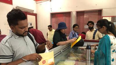 Residents queue up at the Ludhiana central post office to post rakhis to their siblings within India and abroad. (HT Photo) Residents queue up at the Ludhiana central post office to post rakhis to their siblings within India and abroad. (HT Photo)