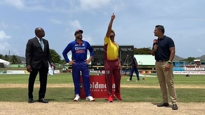 Rohit Sharma and Nicholas Pooran during toss in 2nd T20I (Twitter/windiescricket) Rohit Sharma and Nicholas Pooran during toss in 2nd T20I (Twitter/windiescricket)