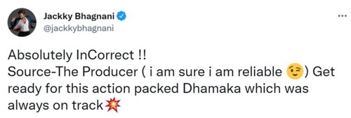 Jackky Bhagnani's tweet.