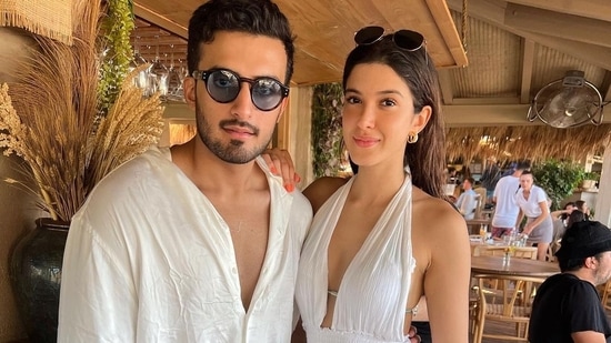 In another still, Shanaya Kapoor struck a pose with her friend who complimented the celeb kid in a white outfit.(Instagram/@shanayakapoor02)