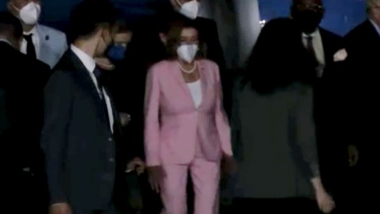 In this image taken from video, US House Speaker Nancy Pelosi arrives in Taipei, Taiwan.(AP)