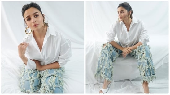 Earlier for an event, Alia Bhatt donned an oversized white shirt and funky denim and nailed the street-style look. (Instagram/@aliaabhatt)