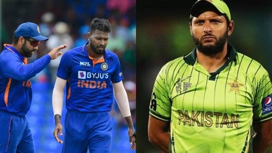 Hardik Pandya with Rohit Sharma; Shahid Afridi