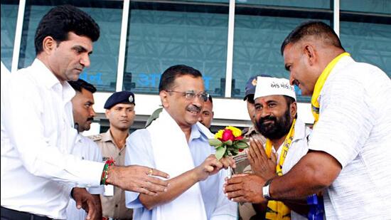 Delhi chief minister and Aam Aadmi Party national convener Arvind Kejriwal in Gujarat on Monday. (Twitter Photo)