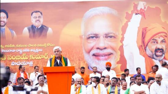 Union jal shakti (water resources) minister Gajendra Singh Shekhawat on Tuesday called upon the people of Telangana to pull down the “corrupt and dictatorial” Telangana Rashtra Samithi (TRS) from power, if they want a democratic rule in the state. (HT)