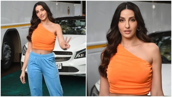 In pics: Nora Fatehi matches her nude colour crop top with a Louis