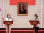 US House of Representatives Speaker Nancy Pelosi speaks at a news conference with Taiwan President Tsai Ing-wen at the presidential office in Taipei.
