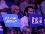 Supporters of conservative leadership candidates Rishi Sunak and Liz Truss attend a hustings event, part of the Conservative party leadership campaign, in Exeter, Britain. (File image)