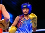 Nitu Ghanghas in action at CWG 2022.(Twitter/@SAIRohtak)