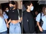Shah Rukh Khan and Gauri Khan's daughter Suhana Khan stepped out in Mumbai last night with her The Archies co-star Agastya Nanda and his mom Shweta Bachchan, daughter of Amitabh Bachchan. The paparazzi clicked the trio enjoying a dinner date in the bay. Shweta was even seen dropping Suhana to her car. Keep scrolling ahead to check out their photos from last night.(HT Photo/Varinder Chawla)